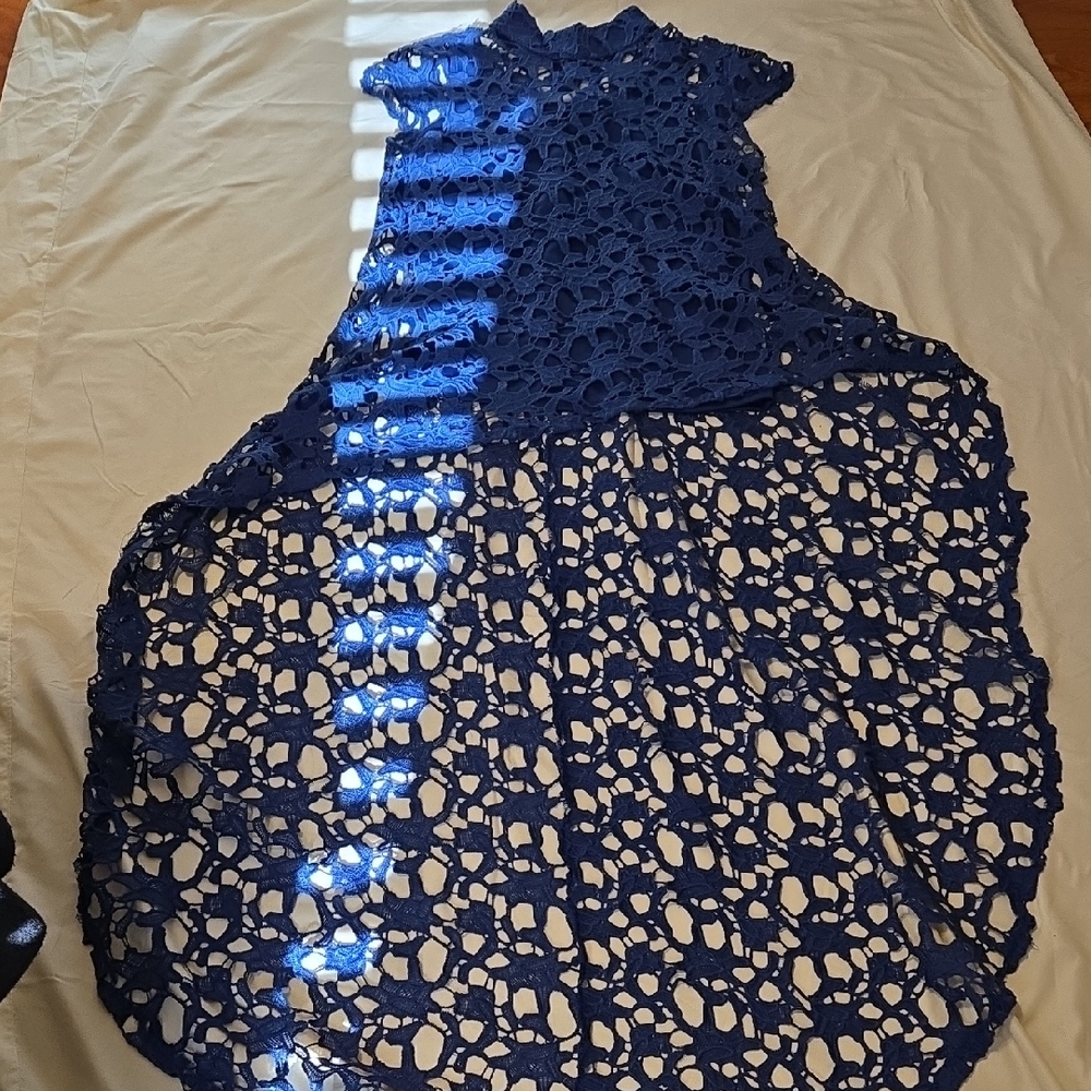 Kate & Mallory Navy Crochet Women's Hi-Low Tunic